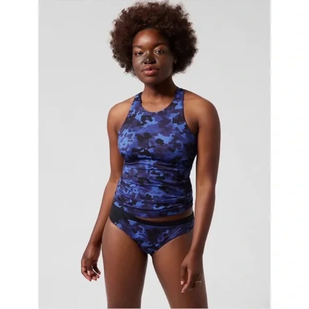 NWT Athleta Maldives Bra Cup Tankini Top | Size 34 D/DD | Blue Camo